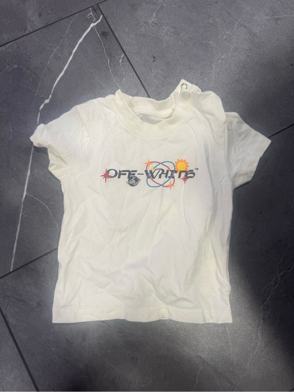 Off-White Kids Cream Tee with Multicolor Space Logo
